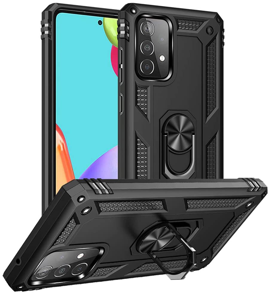 Tech Armor RING Stand Grip Case with Metal Plate for Samsung Galaxy A52 5G (Black)
